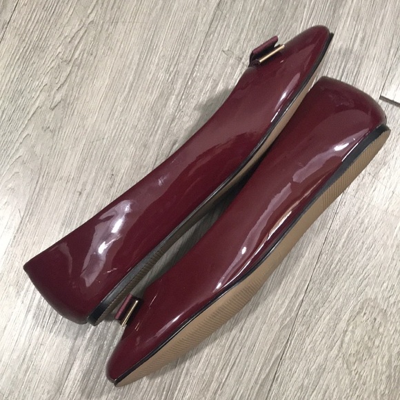 ASOS Burgundy Patent Vegan Leather Bow Detail Ballet Flats size 9 - Picture 9 of 11